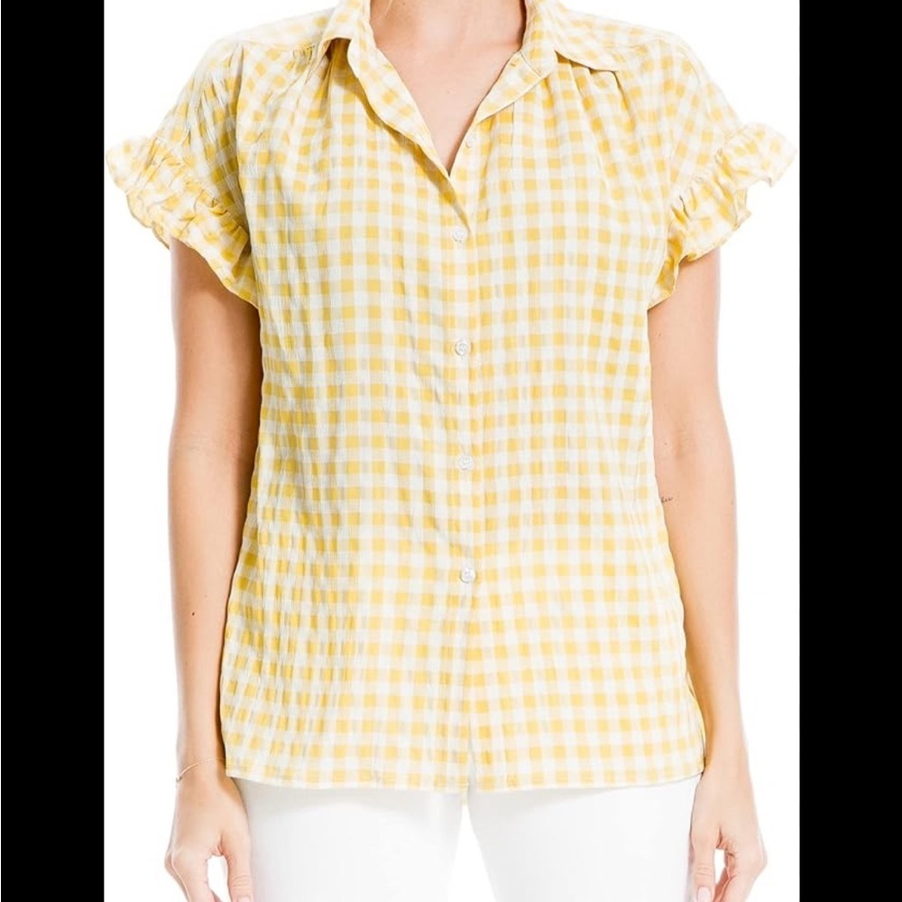 Max Studio Ruffled Button Down Shirt